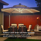 PURPLE LEAF Round Solar Lighted Cantilever Umbrella Outside Patio Umbrella with Lights
