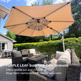 PURPLE LEAF Round Solar Lighted Cantilever Umbrella Outside Patio Umbrella with Lights