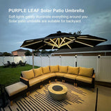 PURPLE LEAF Round Solar Lighted Cantilever Umbrella Outside Patio Umbrella with Lights
