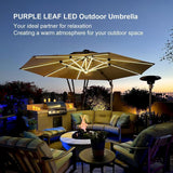 PURPLE LEAF Round Solar Lighted Cantilever Umbrella Outside Patio Umbrella with Lights