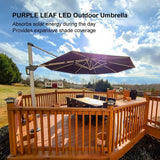 PURPLE LEAF Round Solar Lighted Cantilever Umbrella Outside Patio Umbrella with Lights
