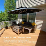 PURPLE LEAF Round Solar Lighted Cantilever Umbrella Outside Patio Umbrella with Lights