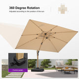 PURPLE LEAF Wood Grain Patio Umbrella with Base, Large Cantilever Umbrella for Garden