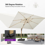 PURPLE LEAF Wood Grain Patio Umbrella with Base, Large Cantilever Umbrella for Garden