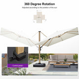 PURPLE LEAF Wood Grain Patio Umbrella with Base, Large Cantilever Umbrella for Garden