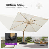 PURPLE LEAF Wood Grain Patio Umbrella with Base, Large Cantilever Umbrella for Garden