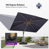 PURPLE LEAF Wood Grain Patio Umbrella with Base, Large Cantilever Umbrella for Garden