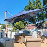 PURPLE LEAF Wood Grain Patio Umbrella with Base, Large Cantilever Umbrella for Garden
