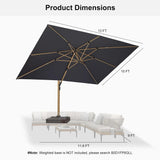 PURPLE LEAF Wood Grain Patio Umbrella with Base, Large Cantilever Umbrella for Garden