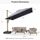 PURPLE LEAF Wood Grain Patio Umbrella with Base, Large Cantilever Umbrella for Garden