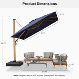 PURPLE LEAF Wood Grain Patio Umbrella with Base, Large Cantilever Umbrella for Garden