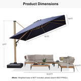 PURPLE LEAF Wood Grain Patio Umbrella with Base, Large Cantilever Umbrella for Garden