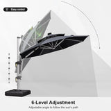 PURPLE LEAF Round Solar Lighted Cantilever Umbrella Outside Patio Umbrella with Lights