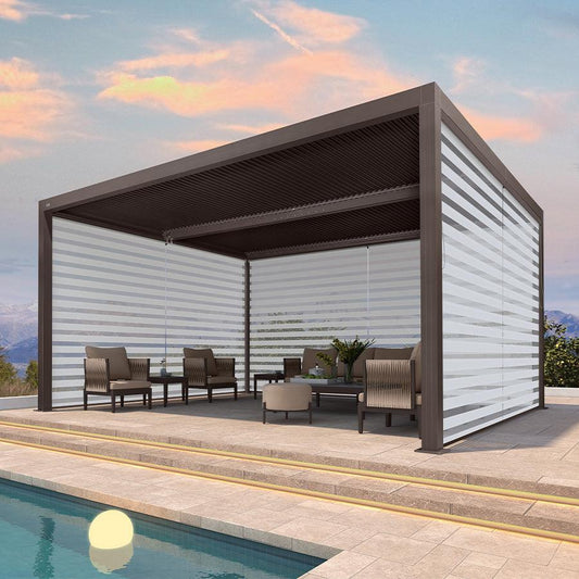 PURPLELEAF Outdoor Louvered Pergola Roller Blinds with Thermal Insulated, UV Protection Waterproof Fabric, Privacy Protection for Bronze Pergola, Easy to Install