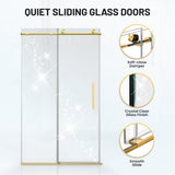 Mountain 48 in. W x 76 in. H Reversible Frameless Sliding Glass Shower Door with Soft-Close System - Multiple Finishes
