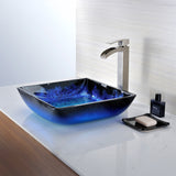 Viace Series 15 in. Bathroom Vessel Sink with Scratch-Tough and Stain-Resistant Non-Porous Surface in Blazing Blue Glass