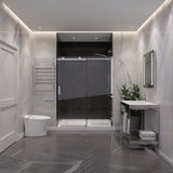Rhodes Series 50 to 54 in. x 76 in. H Sliding Frameless Shower Door with Tsunami Guard Tempered Clear Glass
