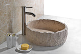 Desert Crown Series 17 in. L x 17 in. W Handcrafted Round Solid Surface Bathroom Vessel Sink in Cream Natural Stone