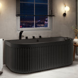 Stone Belle 67 x 32 Combination Flat Bottom Freestanding Bathtub with Center Drain in Black with Massage jets and Lights