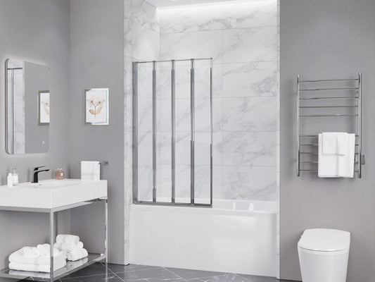 Accordion Style 33 in. x 55 in. H Sliding Framed Shower Door with Tempered Clear Glass