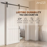 Frasassi Series 36 in. x 84 in. Light Wood MDF Interior Sliding Barn Door with Frosted Glass and Hardware Kit in Matte Black