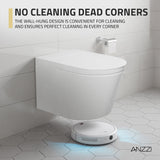 Smart Space-Saving Wall-Hung Elongated Toilet in White with Soft-Close Seat, Easy-Clean Glaze, and Non-Electric Flush