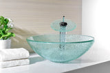 Choir Series 17 in. Round Bathroom Vessel Sink in Crystal Clear Mosaic Glass with Matching Chrome Waterfall Faucet