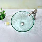 Vieno Series 17 in. Bathroom Vessel Sink with Scratch-Tough and Stain-Resistant Non-Porous Surface in Clear Floral Glass