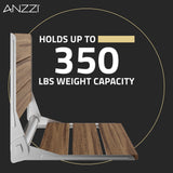 ANZZI Saxon Folding Teak Shower Seat (17" x 17"), 350 lbs Weight Capacity, Natural Teak Wood, ADA Compliant, Robust Wall Mount