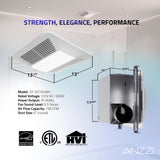 Fields Series 150 CFM Ceiling Mount Bathroom Exhaust Fan with Brilliant LED Light, Motion Sensor, Humidity Sensor