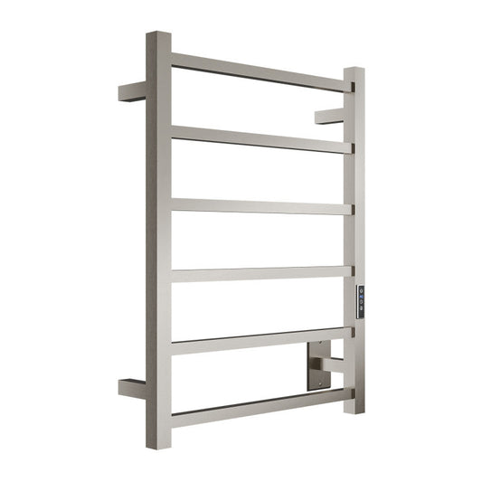 ANZZI Charles Series 6-Bar Wall Mounted Towel Warmer (20.47" W x 26.77" H), Dual Installation, Digital Control Panel, Rhino Alloy Certified Stainless Steel