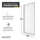 Welle 34 in. x 74 in. Framed Fixed Shower Screen Door with 5/16" (8mm) Tempered Fluted or Clear Glass