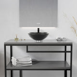 Amalfi Series 17 in. L x 17 in. W Round Bathroom Vessel Sink in Matte Black Finish Glass with Chrome Pop-Up Drain