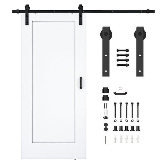 Cenote Series 36 in. x 84 in. Unfinished Ready-to-Stain MDF Interior Sliding Barn Door with Hardware Kit in Matte Black