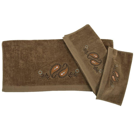 Rebecca Paisley 3PC Bath Towel Set, Mocha, 2 MOQ