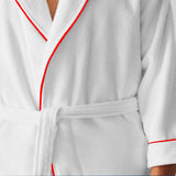 Shawl Collar Cotton Bath Robe with Border Embroidery