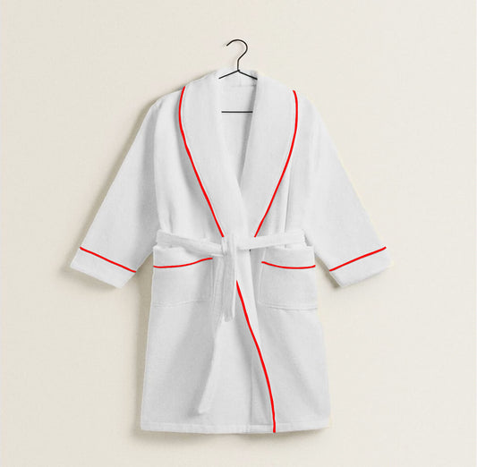 Shawl Collar Cotton Bath Robe with Border Embroidery