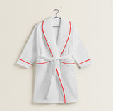 Shawl Collar Cotton Bath Robe with Border Embroidery