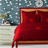 Monogram Burgundy 400TC Cotton Small Scallop Embroidery Duvet Cover Set