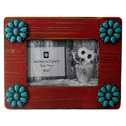 Red Picture Frame w/ Turquoise Squash Blossom Corners, 4x6, 4 MOQ