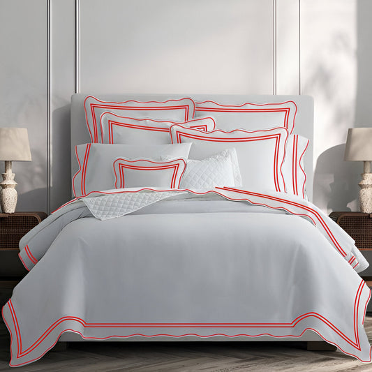 400TC Wavy Embroidery & Border Cotton Sateen Solid Duvet Cover Set