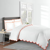 Allena 400TC Cotton Scallop Embroidery Sateen Solid Duvet Cover Set