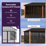 PURPLE LEAF Bronze Frame Sunroom Hardtop Gazebo Solarium Wood Grain Columns Galvanized Steel Double Roof All-Weather Screen House