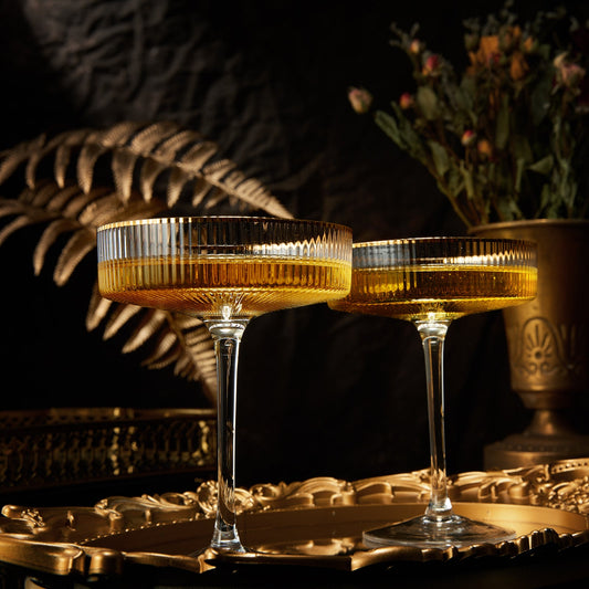 Ribbed Coupe Cocktail Glasses With Gold Rim 8 oz | Set of 2