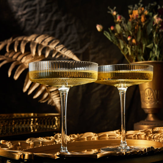 Vintage Art Deco Coupe Glasses Ribbed Coupe 8 oz | Set of 2