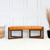 Riley Tan Genuine Leather Bench