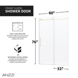 Madam Series 56 to 60 in. x 76 in. Frameless Sliding Shower Door with Clear or Tinted Tempered Glass and Tsunami Guard