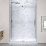 Stellar Series  76 in. x  57-60 in. Sliding Frameless Shower Door with Alcove Center Drain Shower Base - Multiple Finishes