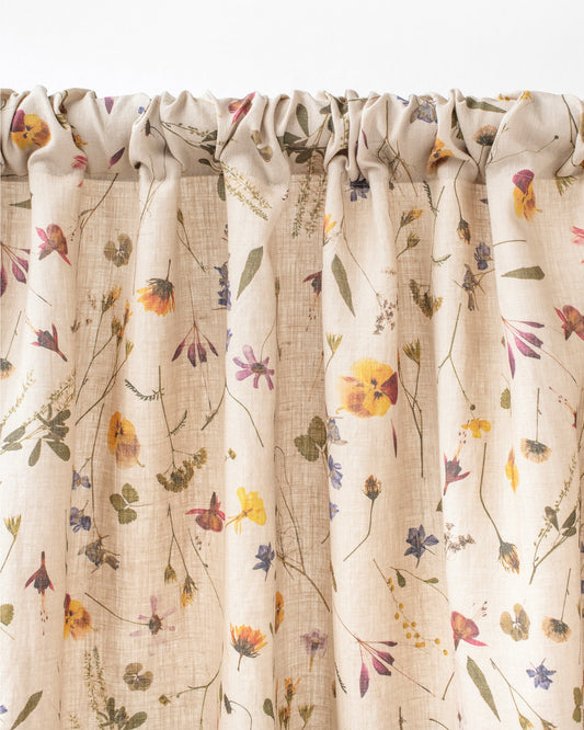 Rod pocket linen curtain panel (1 pcs) in Botanical print