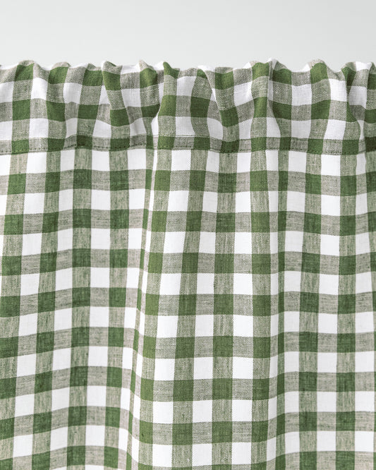 Rod pocket linen curtain panel (1 pcs) in Forest green gingham